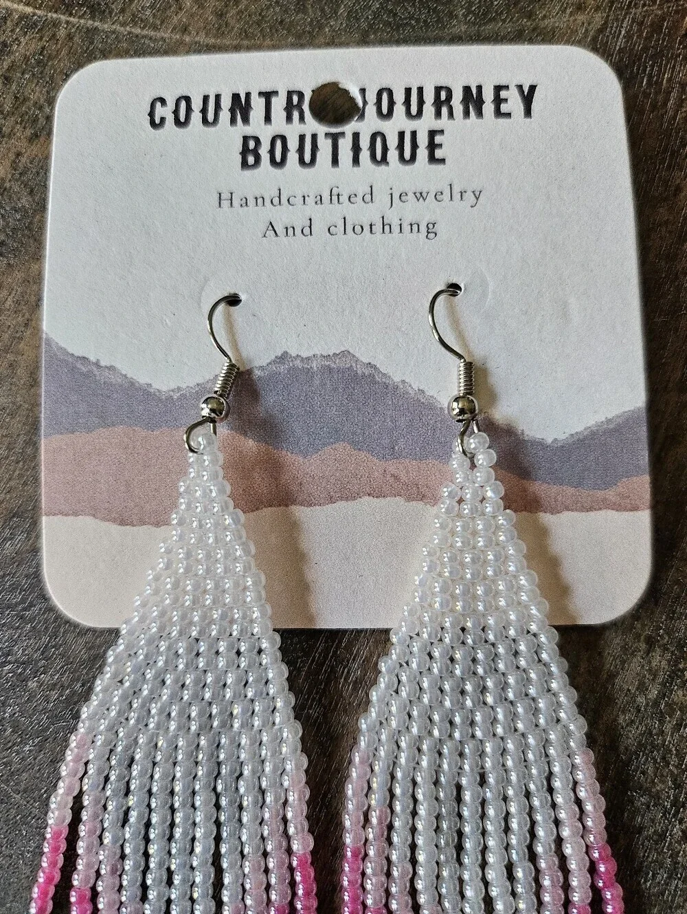 NEW Pink And White Seed Bead Western Boho Fringe Earrings